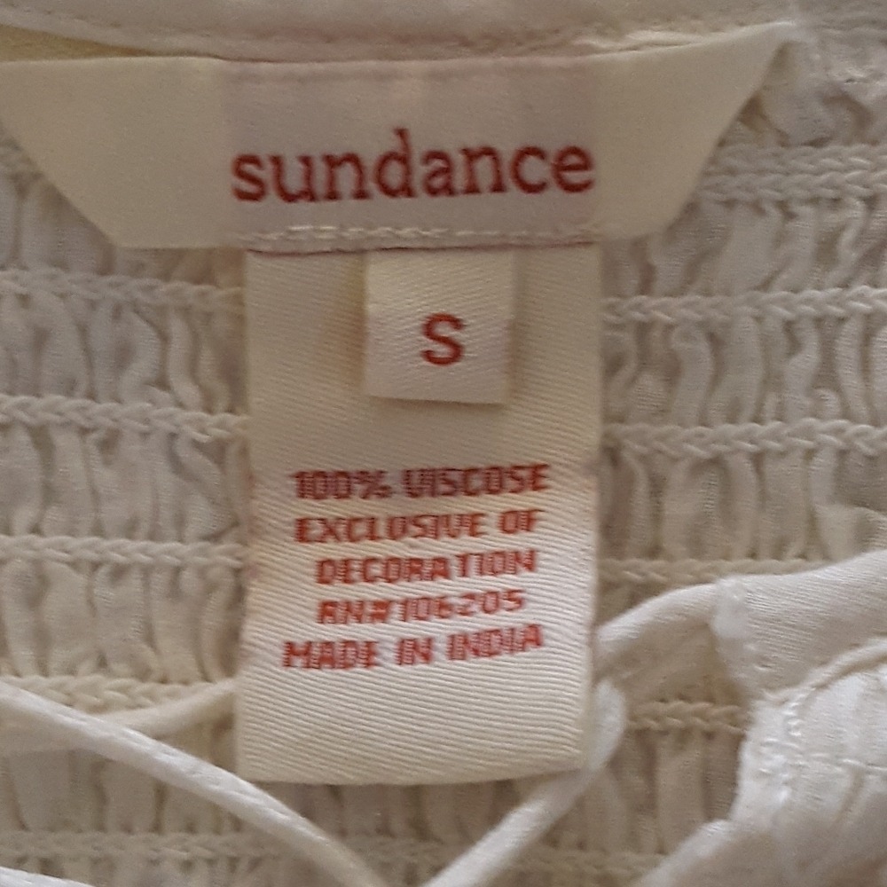 Sundance Ivory Embroidered Sequin Lace Up Boho Peasant Blouse Small - Picture 7 of 7